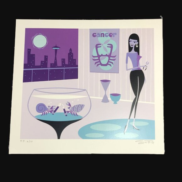 SHAG Josh Agle - 2003 "Cancer” Zodiac Serigraph Art Printer Proof Print Ltd Ed - Picture 4 of 16